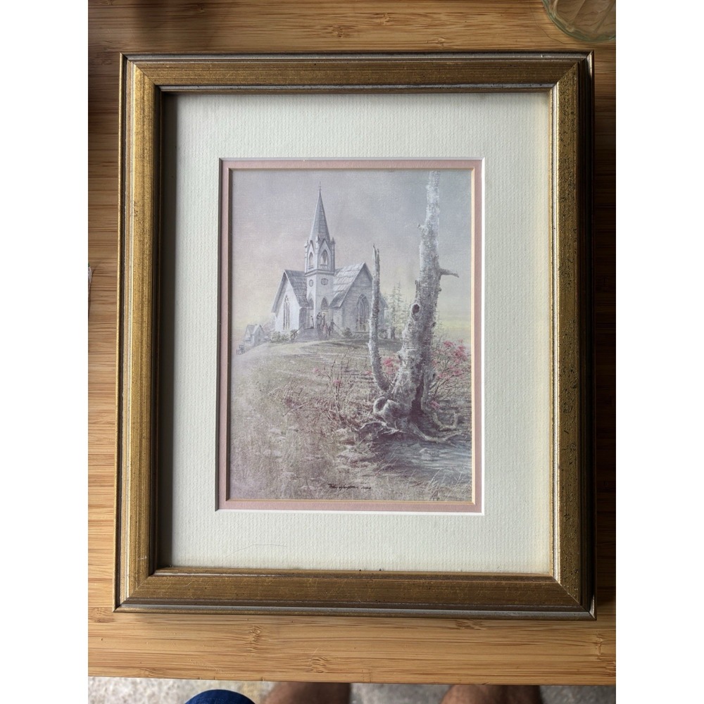 John Facchina "Quiet Sunday" Signed Print Framed Matted Church Landscape Art